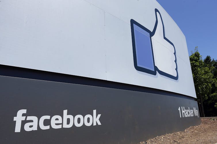 A photo of a sign at Facebook headquarters in Menlo Park, Calif.