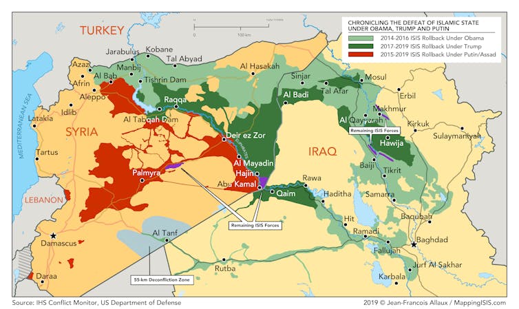 A map of territory taken back from the Islamic State group
