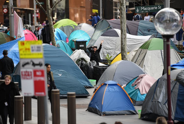 Homeless camp in Martin Place, Sydney