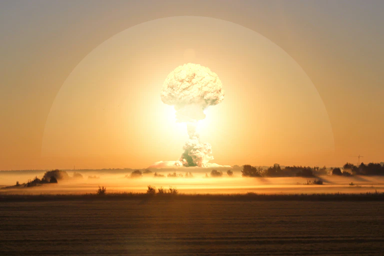Illustration of a nuclear bomb explosion, lighting up the atmosphere