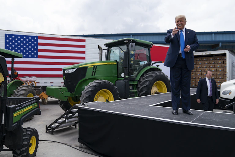 President Donald Trump delivers remarks on the "Farmers to Families Food Box Program" at Flavor First Growers and Packers on Aug. 24, 2020, in Mills River, N.C.