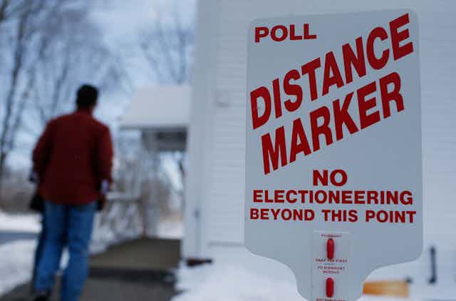 A no-electioneering sign at a New Hampshire polling place