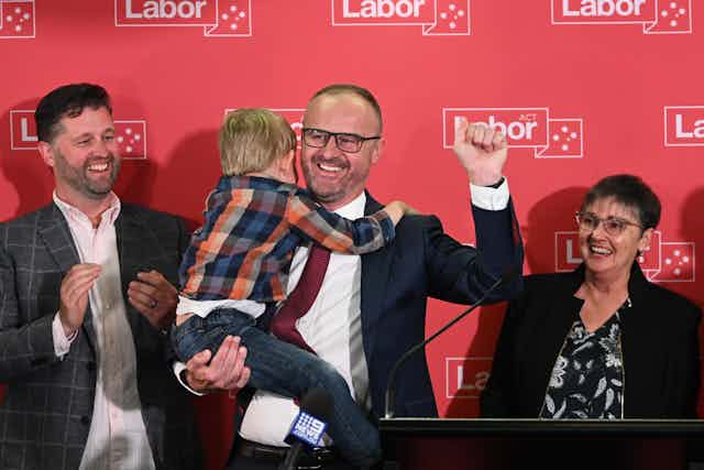 Chief Minister Andrew Barr claiming victory in the ACT election 