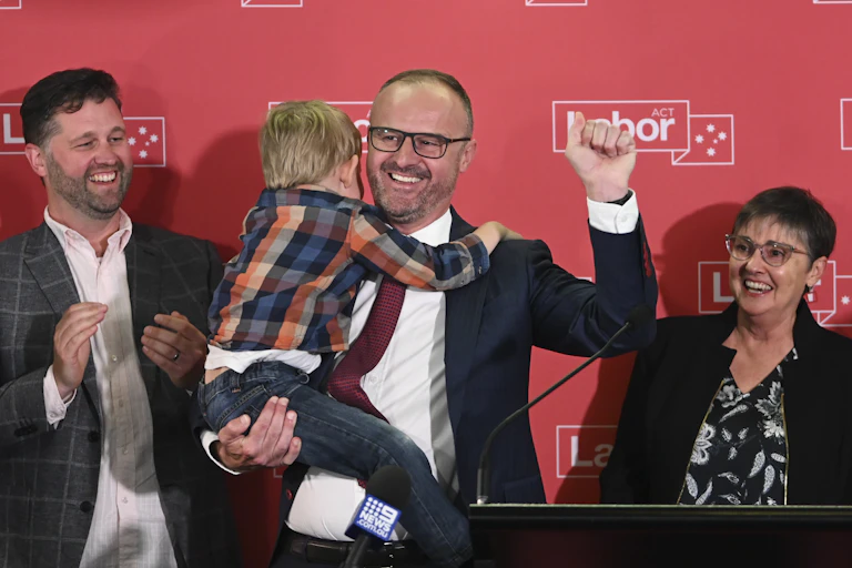 Chief Minister Andrew Barr claiming victory in the ACT election