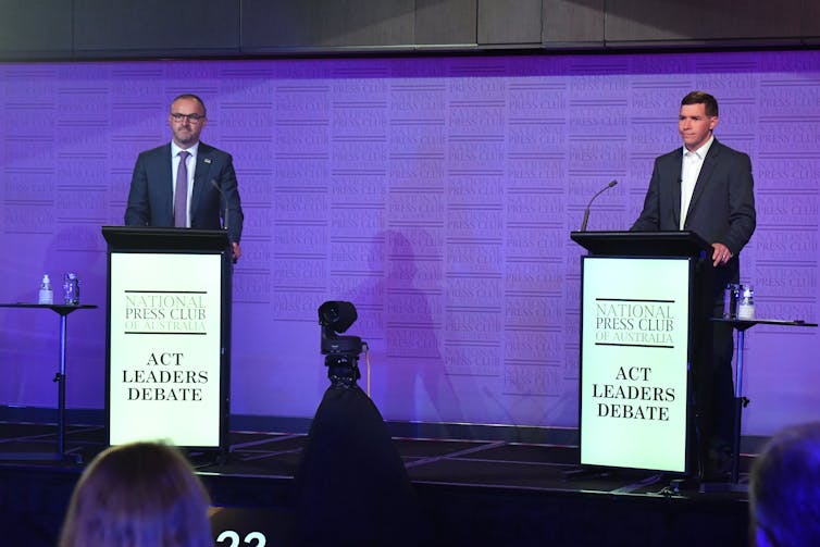 ACT Chief Minister Andrew Barr debates Liberal leader Alistair Coe during the election campaign.