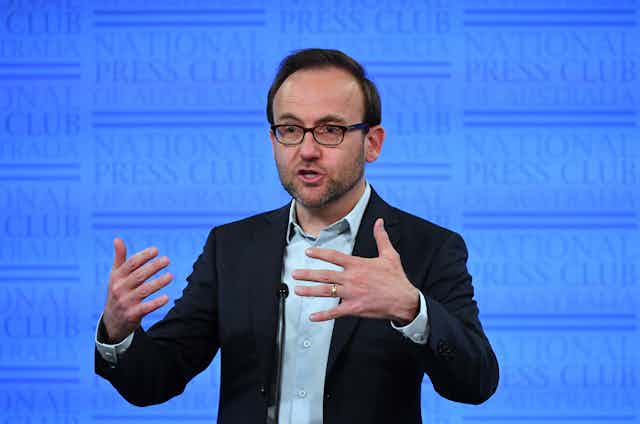 Adam Bandt speaking at the National Press Club