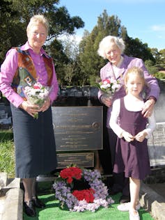 In 2006 a new memorial to Millicent Bryant was placed in Manly (now Balgowlah) Cemetery. It was dedicated by the late Nancy Bird Walton, pictured with Gaby Kennard (left) the first Australian woman to fly a single-engine plane around the world.