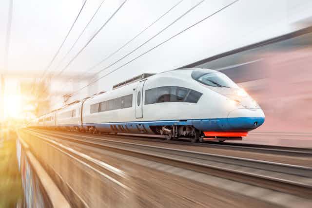 High-speed electric train in motion.