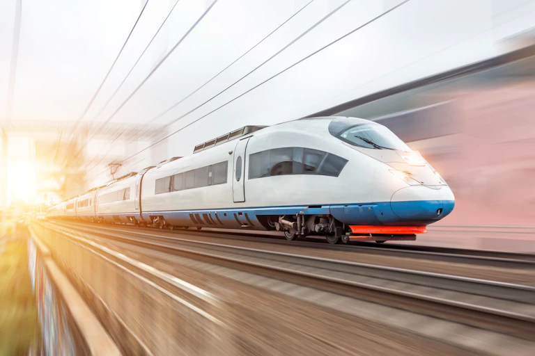 High-speed electric train in motion.