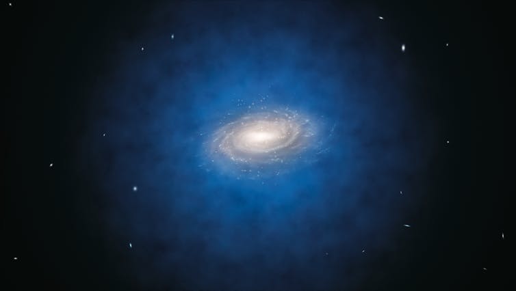Image of the Milky Way galaxy with a dark matter halo around it.