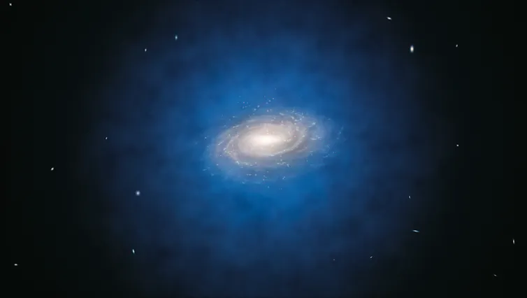 Image of the Milky Way galaxy with a dark matter halo around it.
