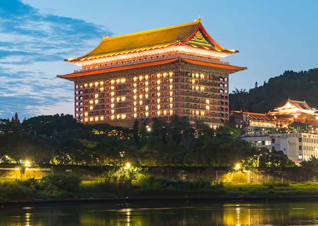 A hotel in Taiwan whose lit windows spell out 'Zero'