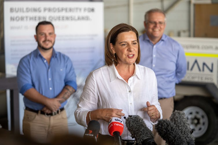 LNP leader Deb Frecklington at a press conference.