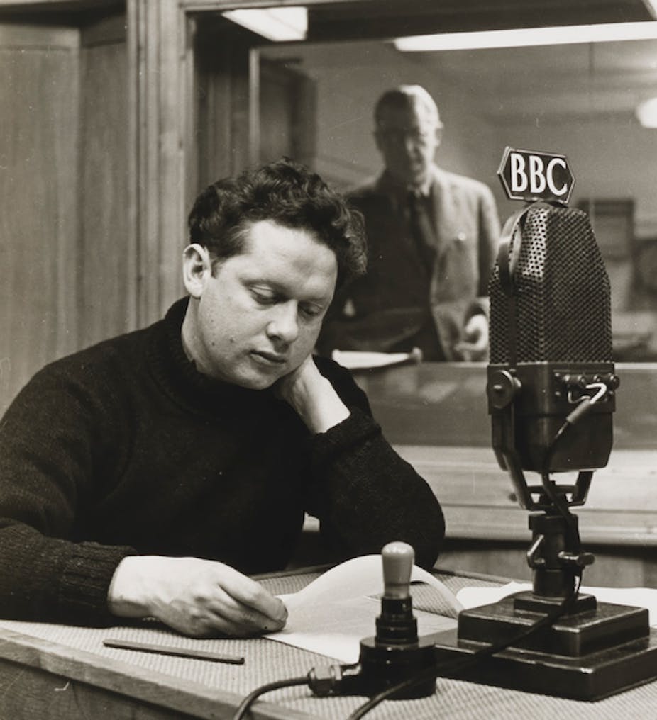 Dylan Thomas in a BBC studio in July 1948.
