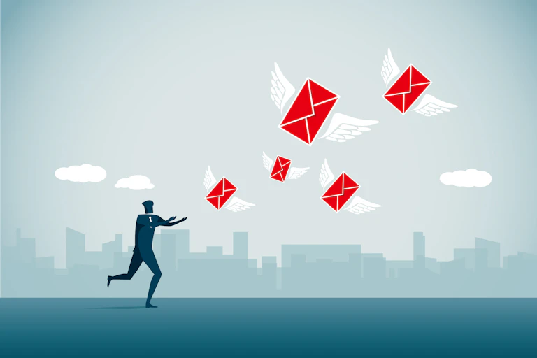 A person watching letters fly into the air