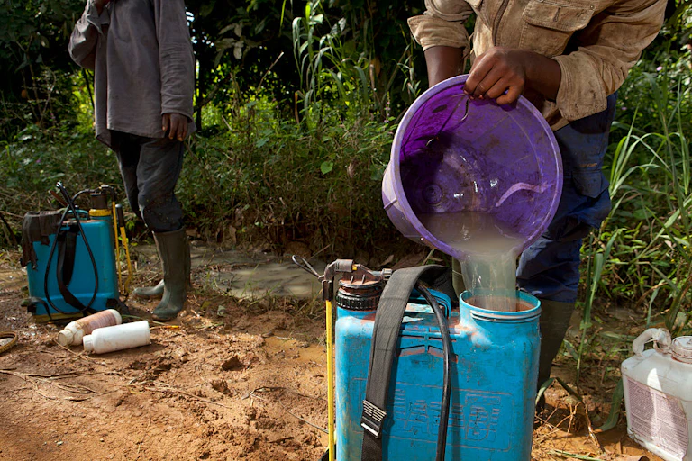 An insecticide being mixed.