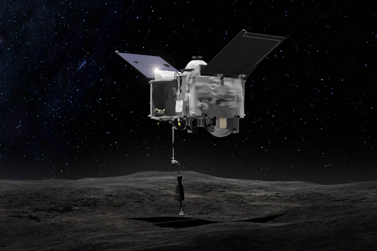 Artist's drawing of OSIRIS REx collecting material from Bennu.