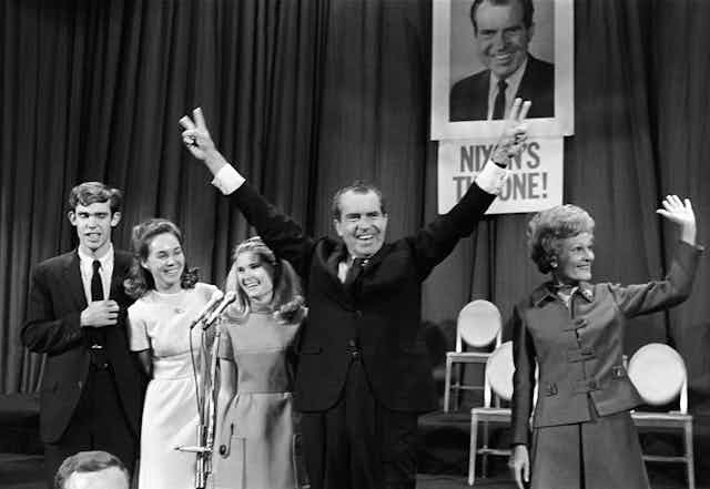 Richard Nixon, celebrating his election on Nov. 7, 1968 with his family.