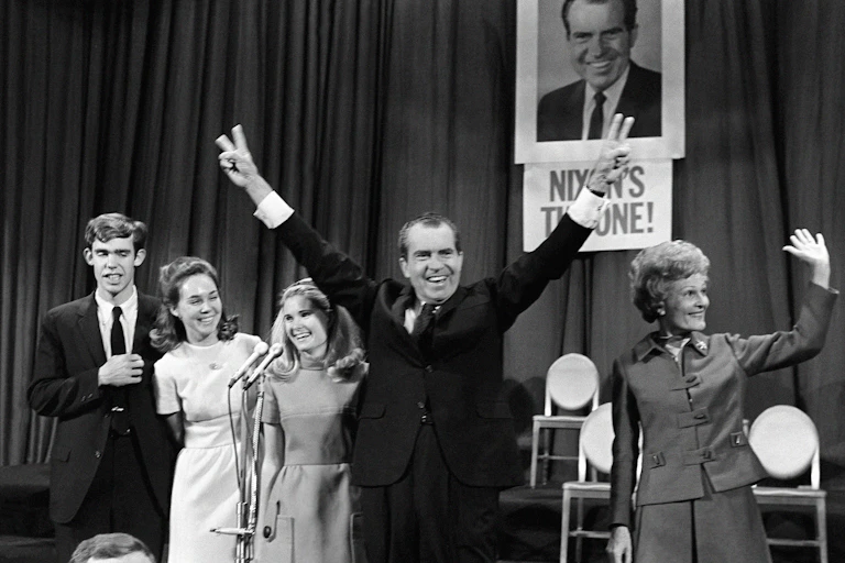 Richard Nixon, celebrating his election on Nov. 7, 1968 with his family.