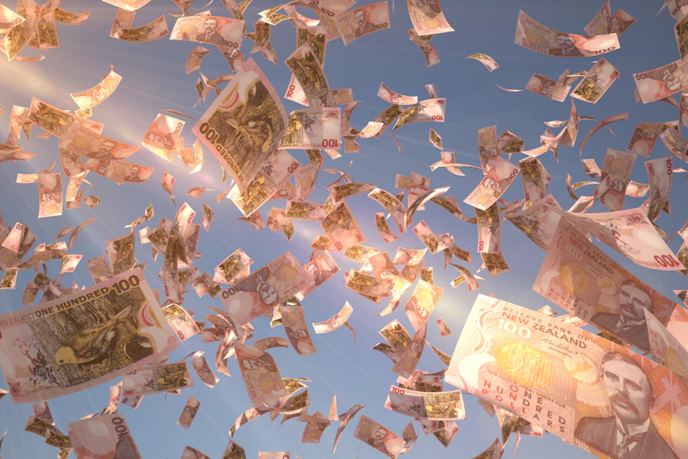 bank notes floating in the air