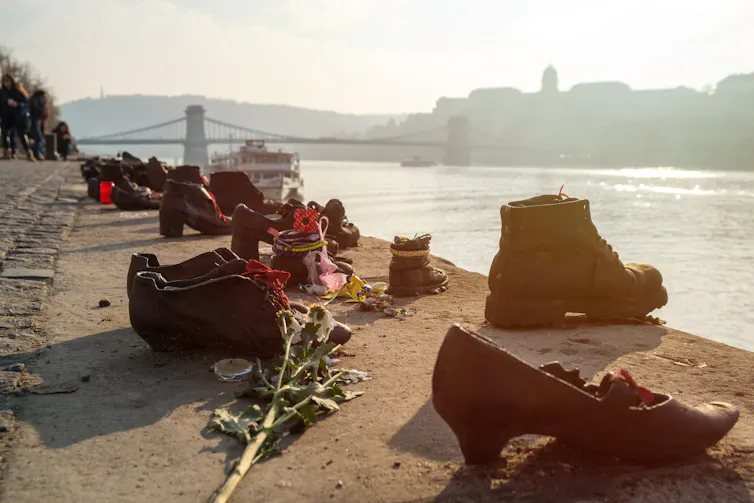A bronze sculpture of shoes on the banks of the Danube in Budapest to represent the Jews shot there in the 1940s.