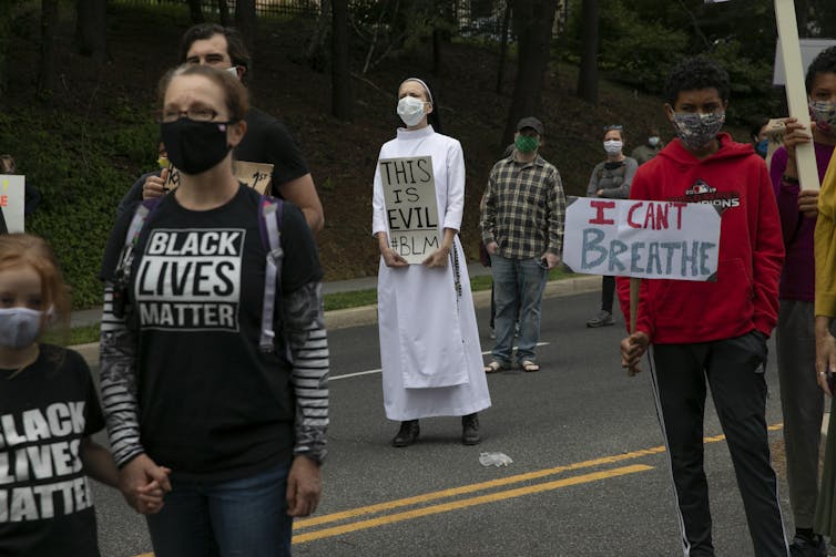 A nun protesting.