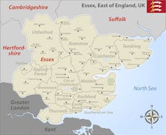 Map of Essex and the surrounding regions.