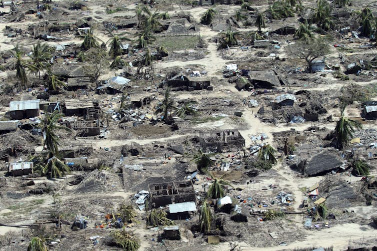 Aerial image of destroyed homes.