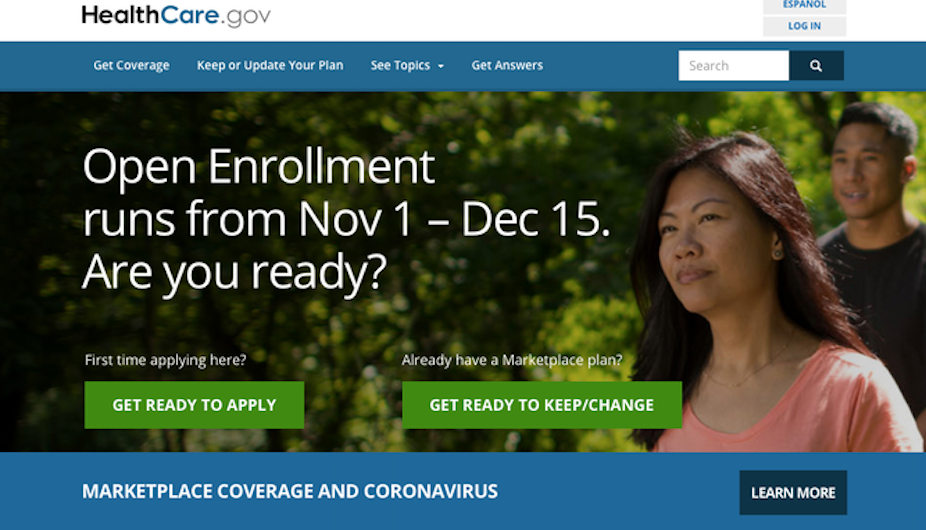 A screen advertising open enrollment for the ACA