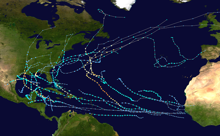 2020 Atlantic hurricane paths