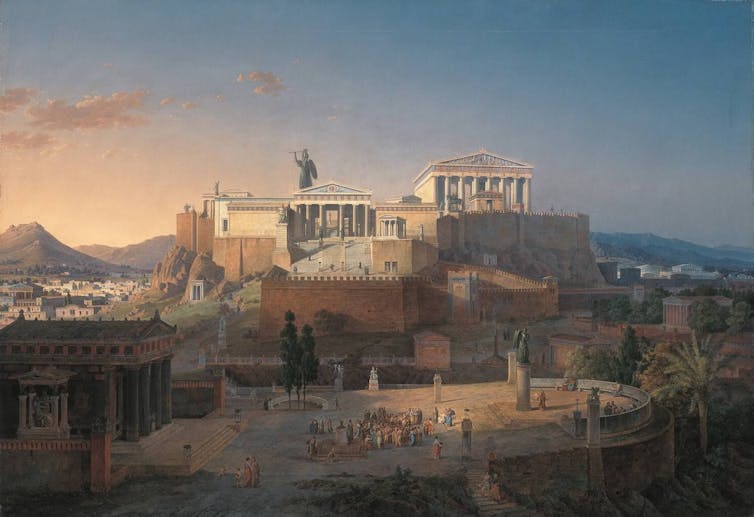 A painting of the Acropolis in ancient Athens.