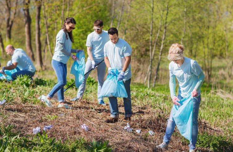 People clearing weeds