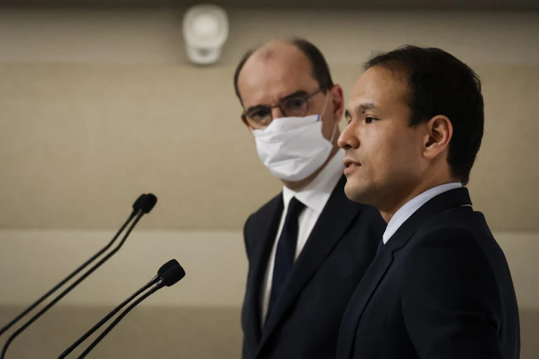 The French junior minister for digital transition and electronic communication, Cedric O, and the French prime minister, Jean Castex