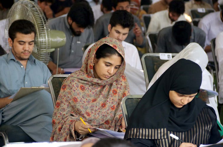 Students taking an exam