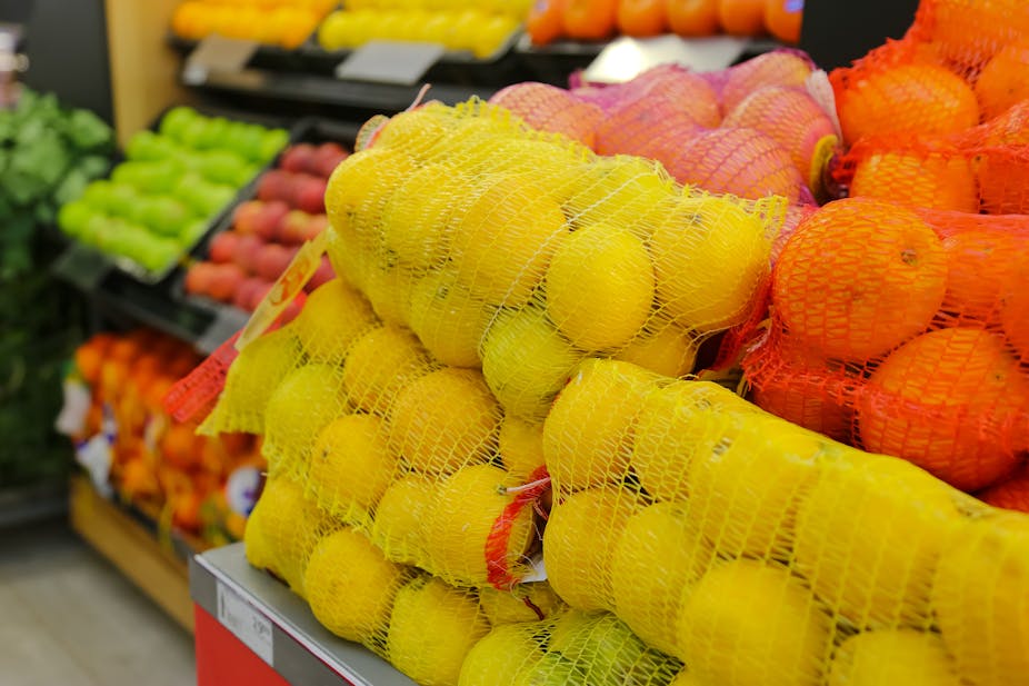 Fruit on a supermarket shelf