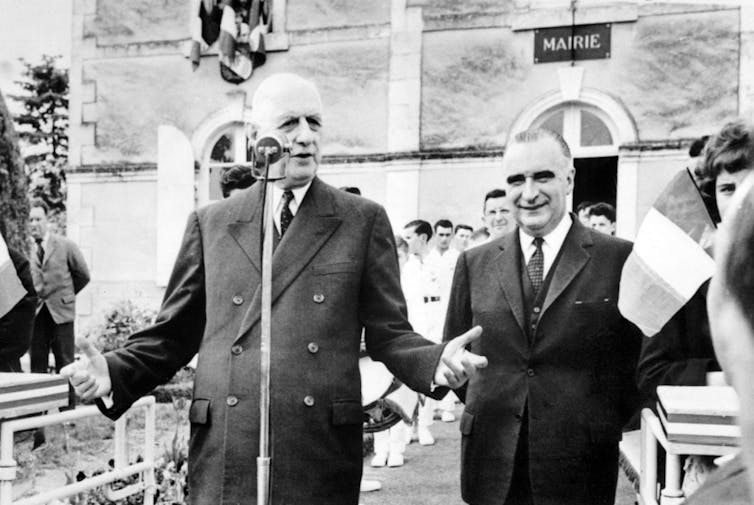 Le président de la République Charles de Gaulle et le premier ministre Georges Pompidou