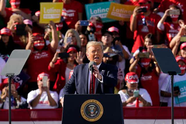 US President Donald Trump speaking at a rally
