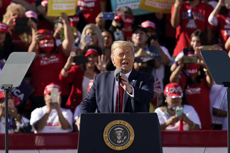 US President Donald Trump speaking at a rally