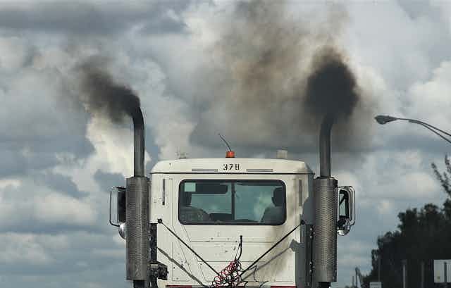 A diesel truck on a highway.