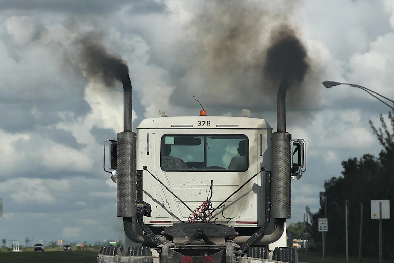A diesel truck on a highway.