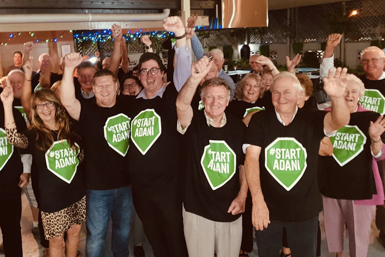 Queenslanders cheering in support of the Adani mine