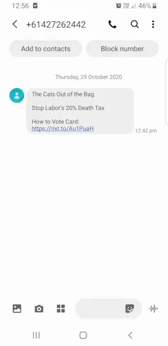 Screenshot of election campaign message