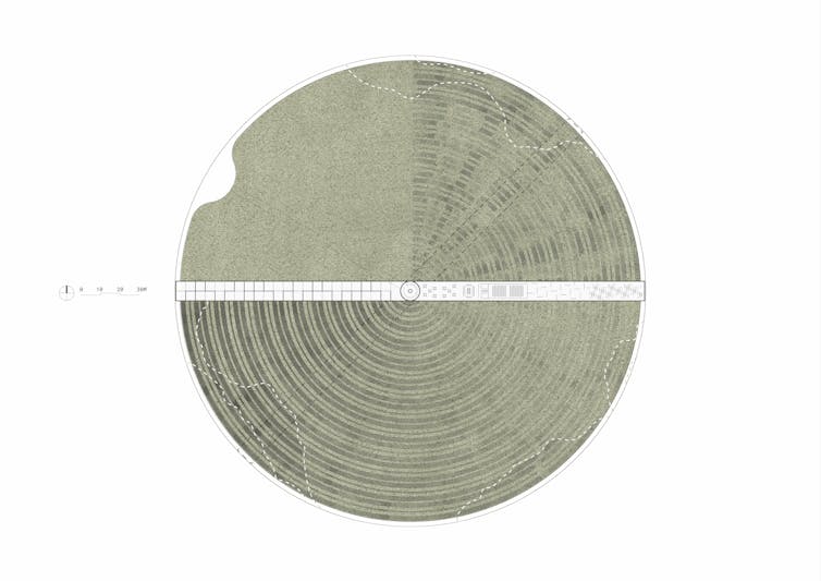 Abstract grey circle with lines.