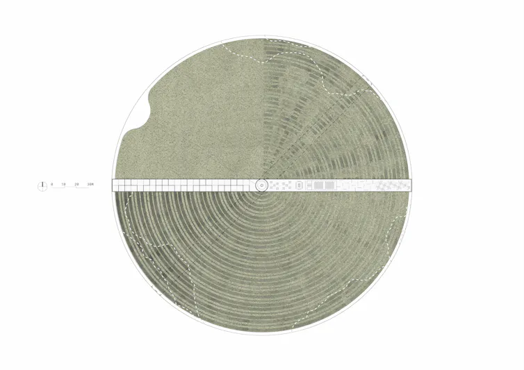 Abstract grey circle with lines.