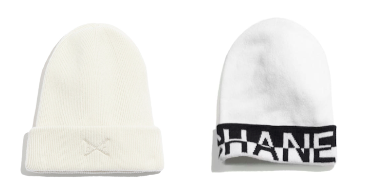 Barrie and Chanel white beanie hats