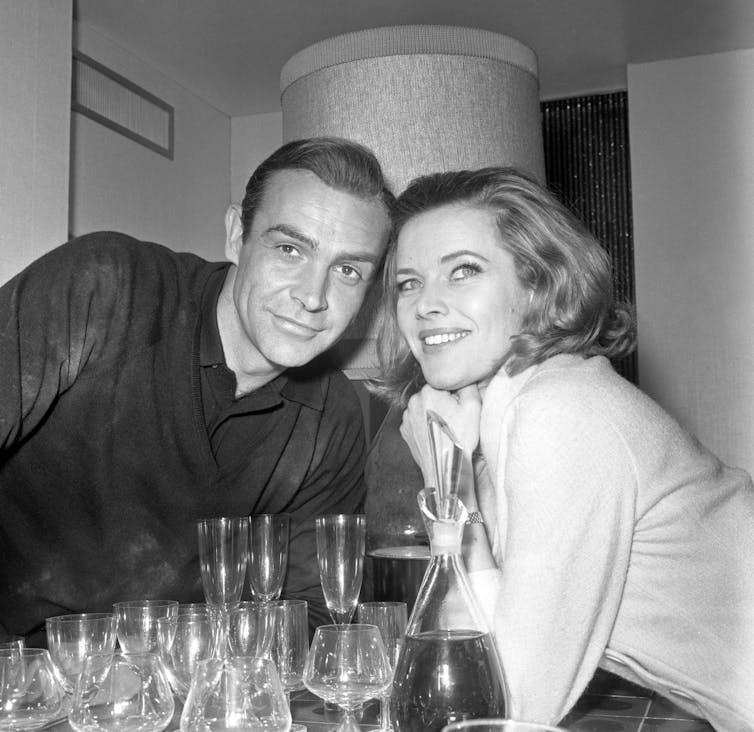 Sean Connery, left, with Honor Blackman, right.