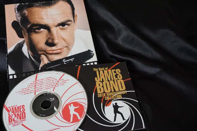 James Bond memorabilia with CD, DVD adn boo showing Sean Connery.