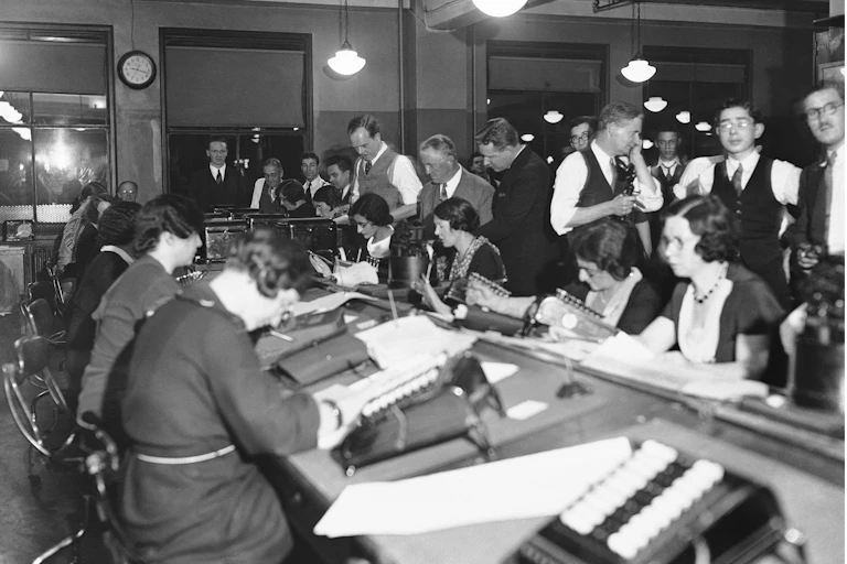 A scene from a newsroom in 1934