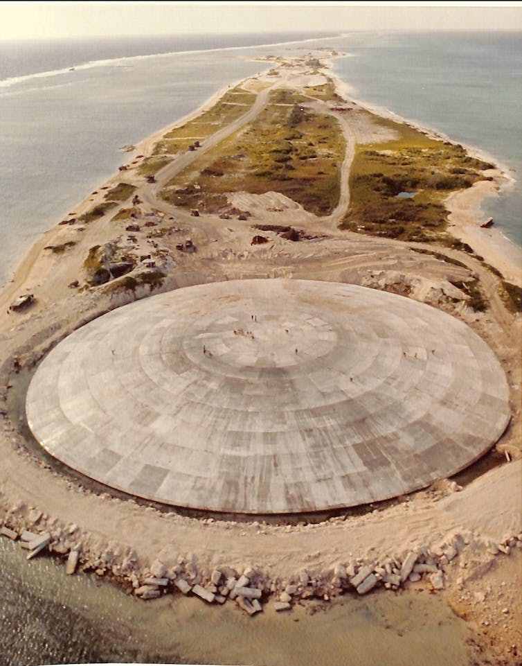A large concrete dome in the Marshall Islands, which houses nuclear waste