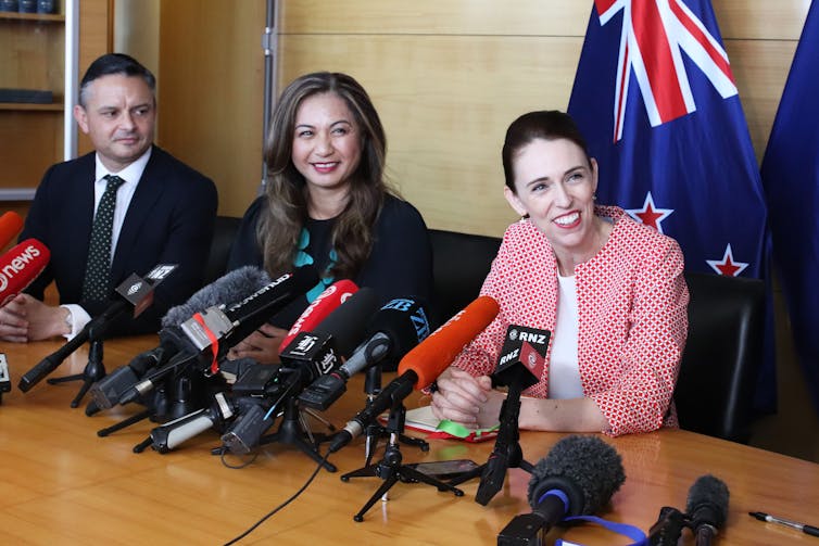 Jacinda Ardern with Green Party co-leaders